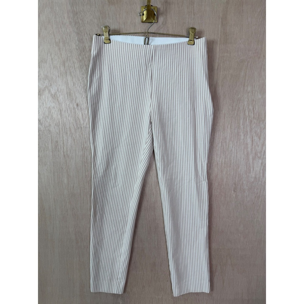 A New Day Womens Tan White Striped Straight Leg Pants Side Zip Size 4